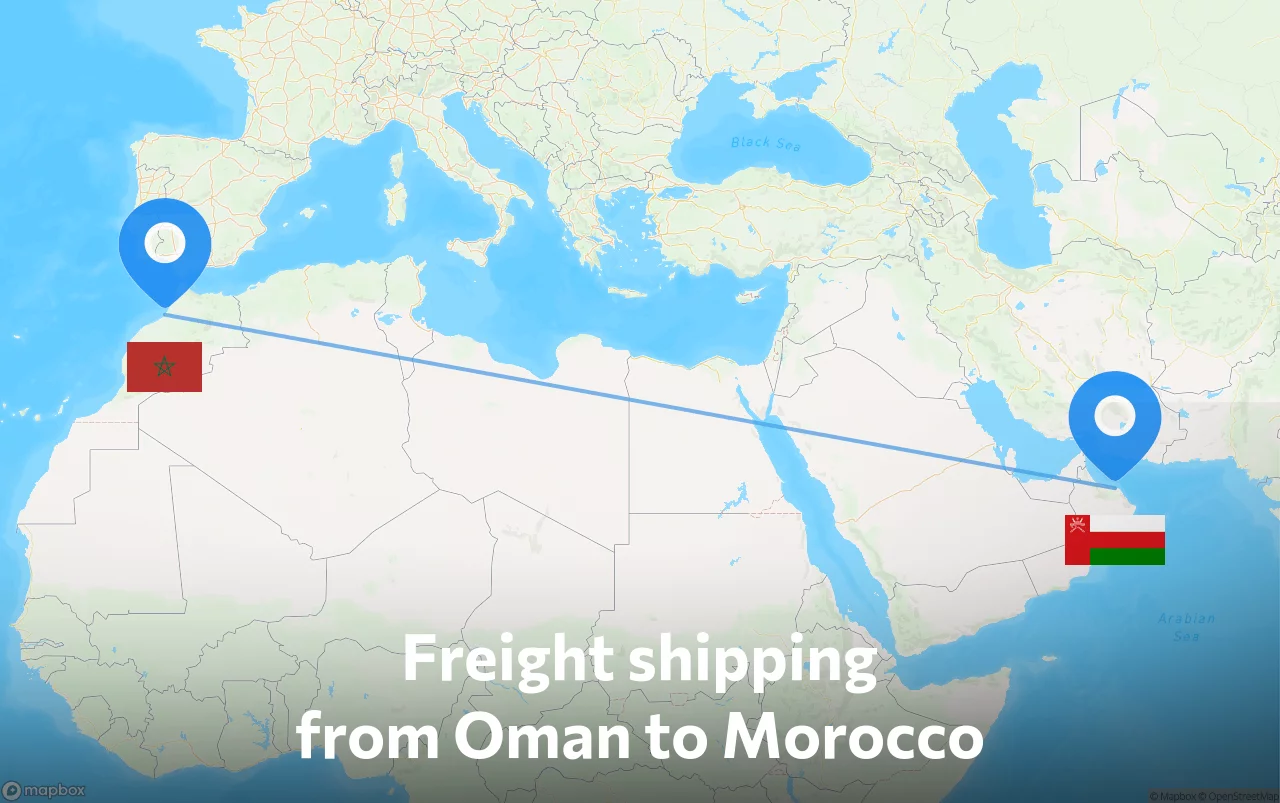 Shipping route from Oman to Morocco