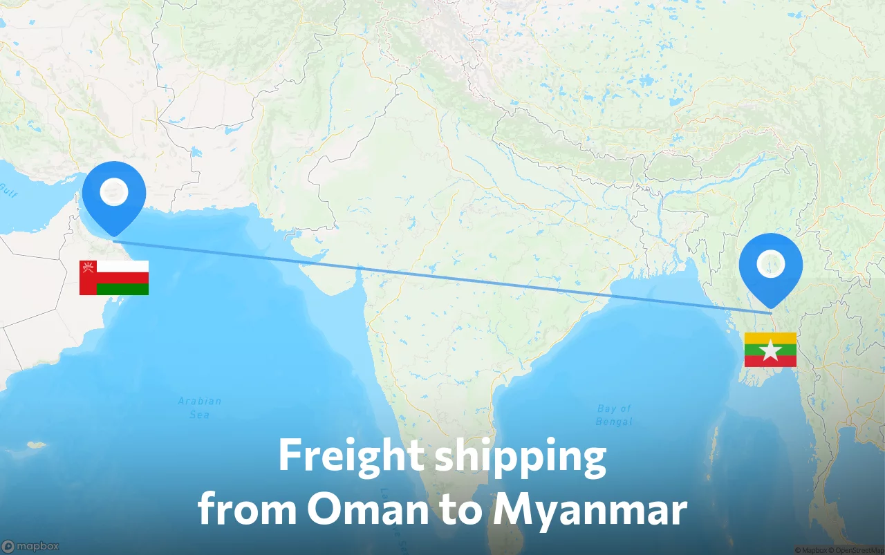 Shipping route from Oman to Myanmar