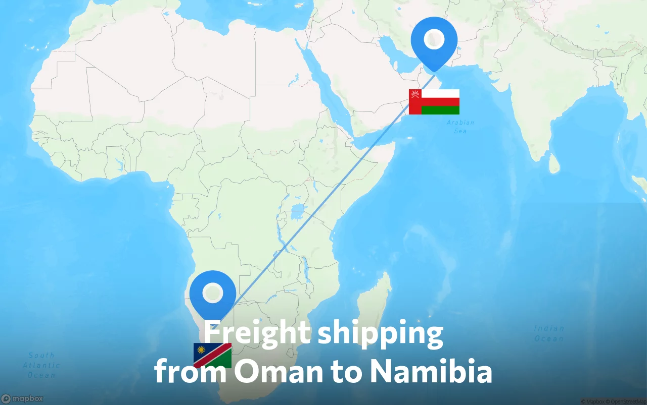 Shipping route from Oman to Namibia