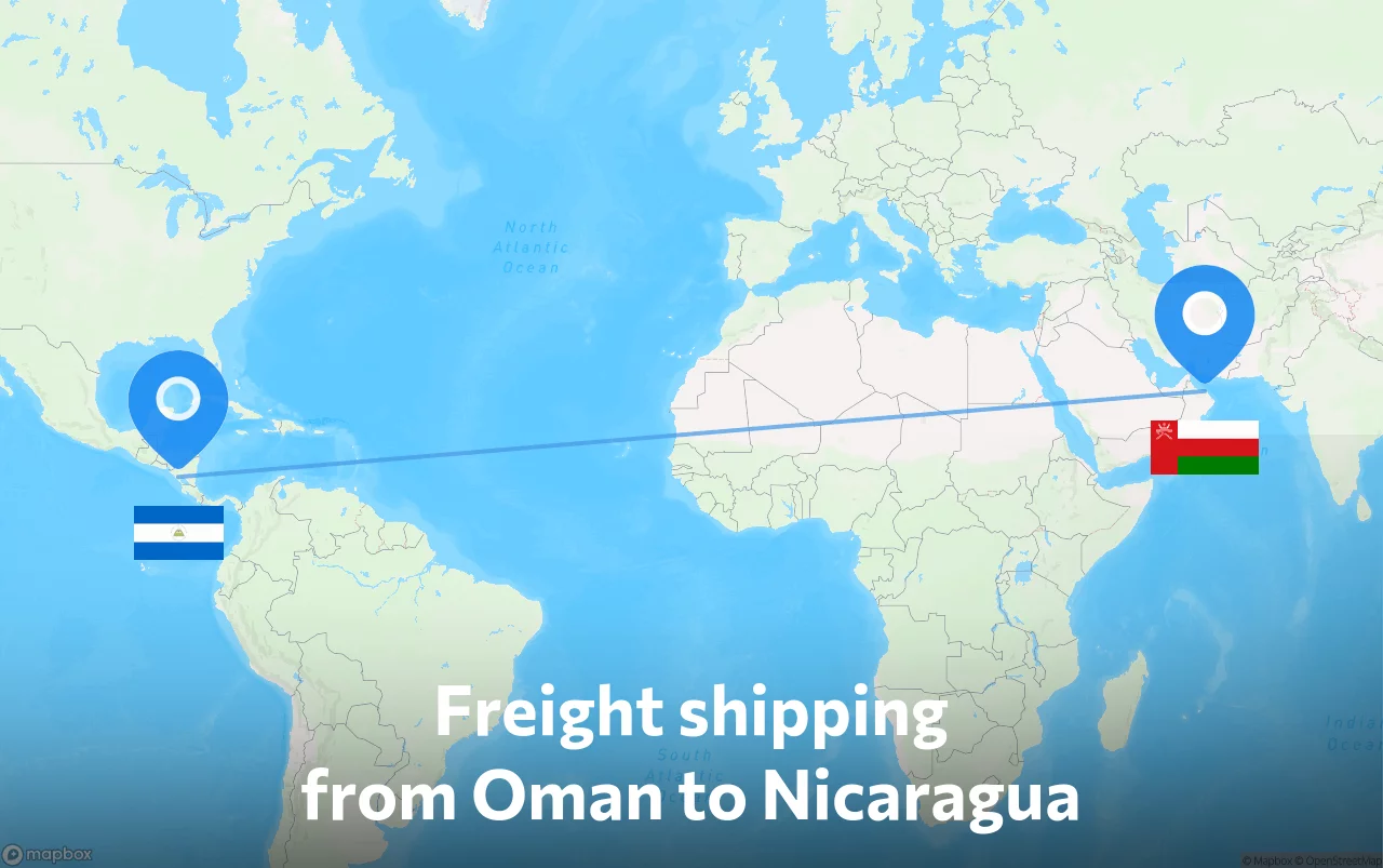 Shipping route from Oman to Nicaragua