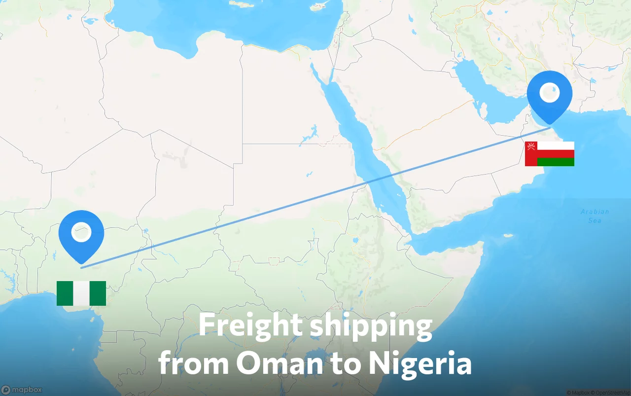 Shipping route from Oman to Nigeria