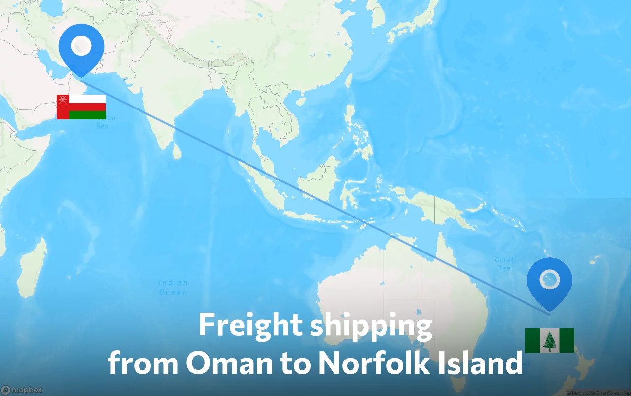 Shipping route from Oman to Norfolk Island