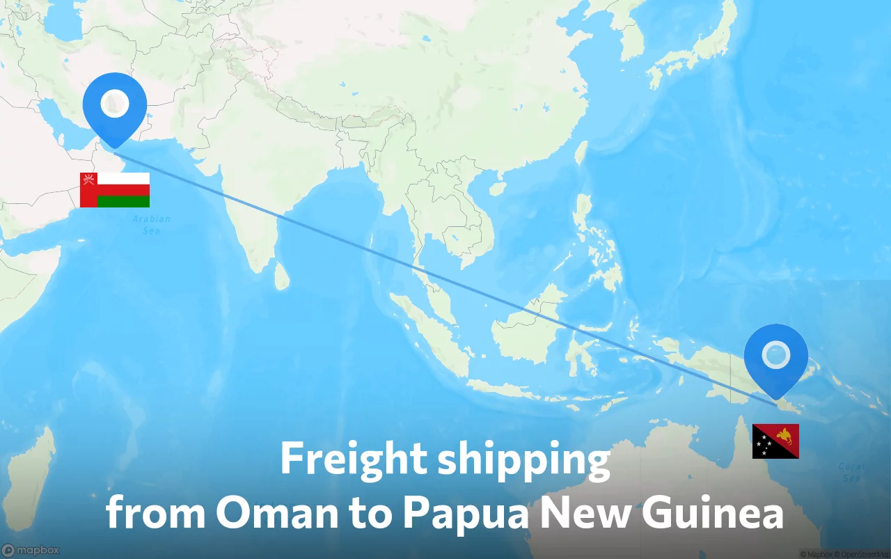 Shipping route from Oman to Papua New Guinea