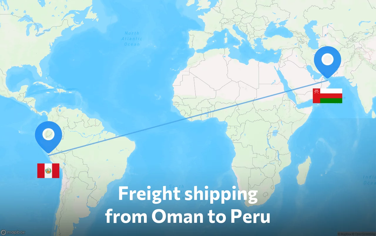 Shipping route from Oman to Peru