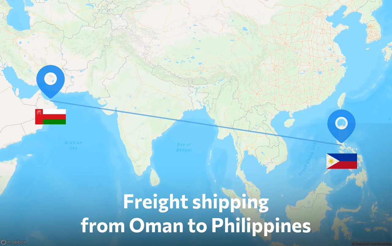 Shipping route from Oman to Philippines