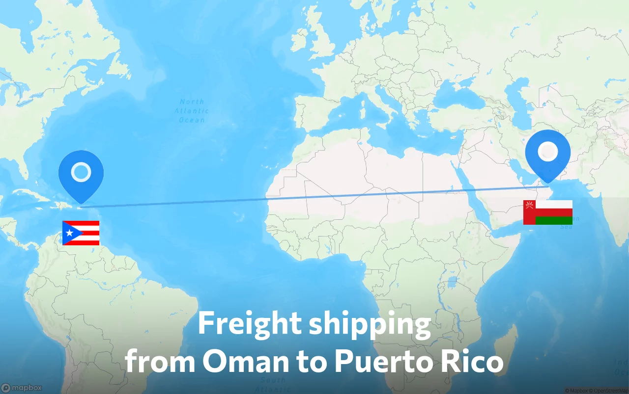 Shipping route from Oman to Puerto Rico