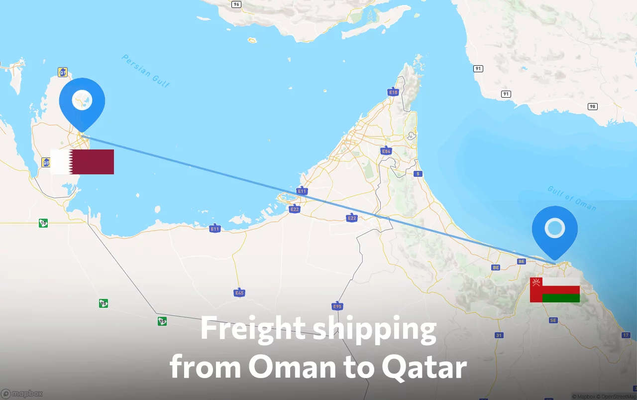 Shipping route from Oman to Qatar