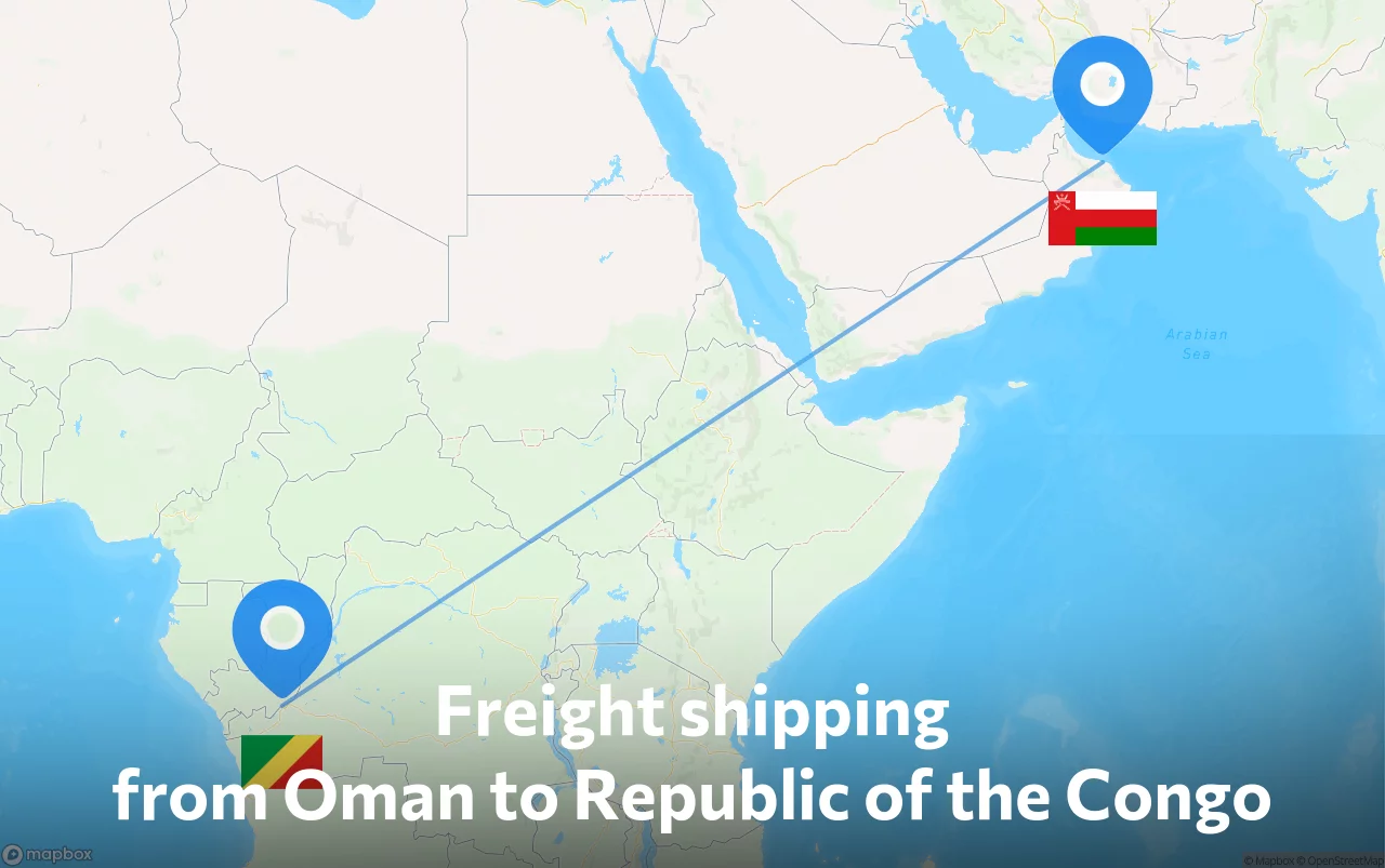 Shipping route from Oman to Republic of the Congo