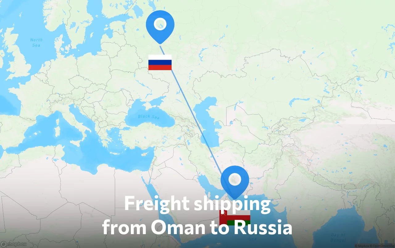 Shipping route from Oman to Russia