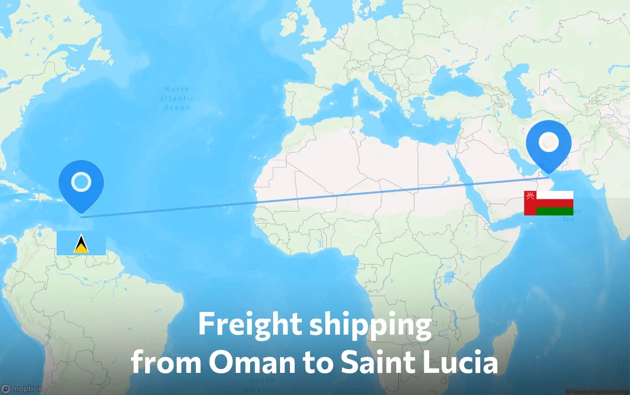 Shipping route from Oman to Saint Lucia