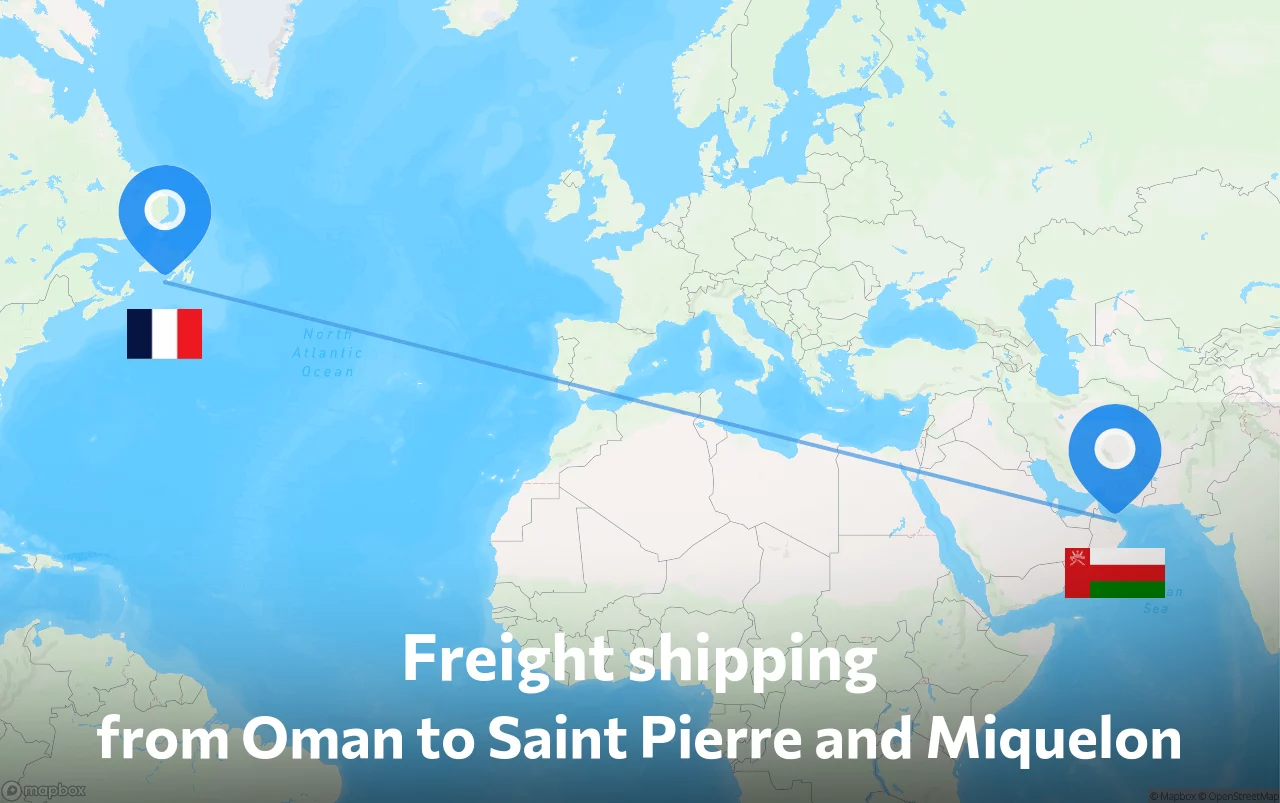 Shipping route from Oman to Saint Pierre and Miquelon