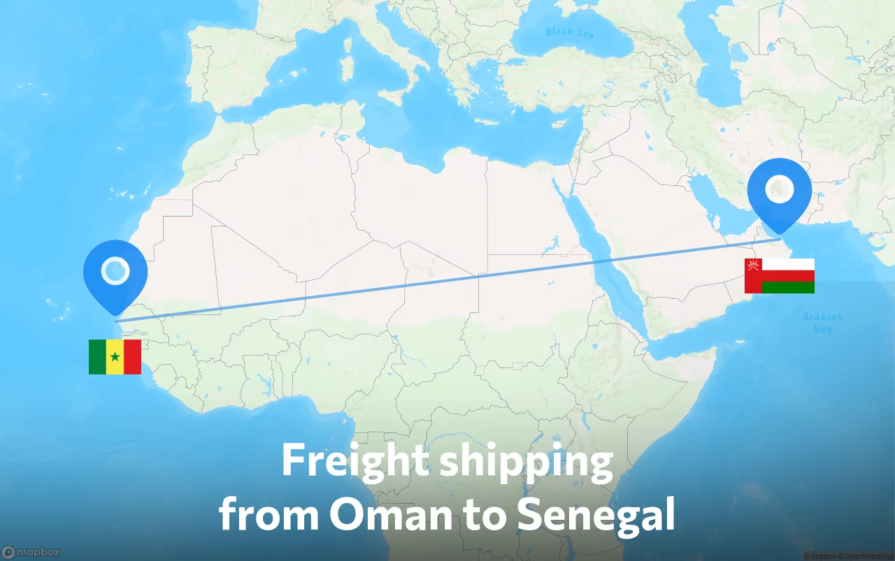 Shipping route from Oman to Senegal
