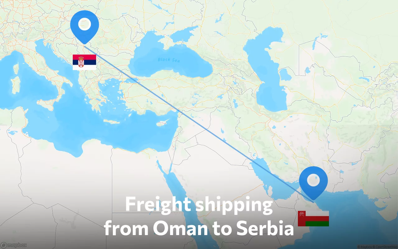 Shipping route from Oman to Serbia