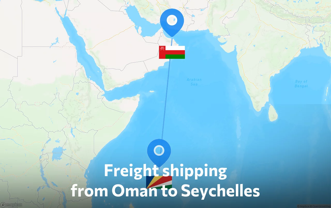 Shipping route from Oman to Seychelles