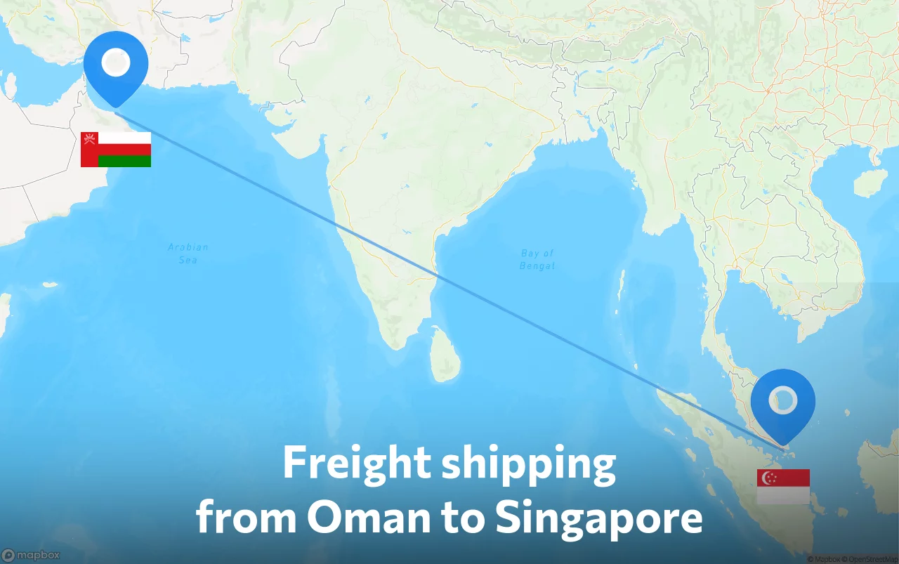 Shipping route from Oman to Singapore