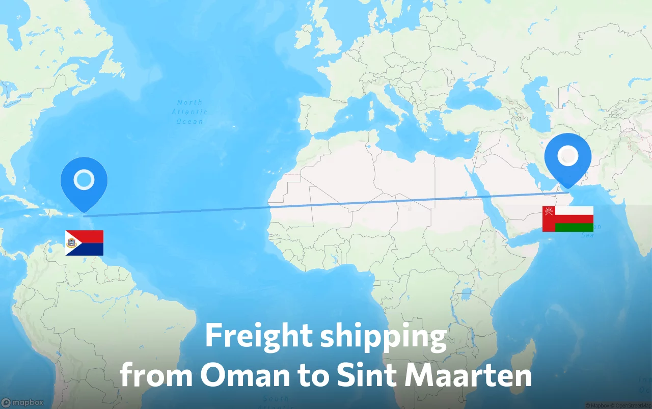 Shipping route from Oman to Sint Maarten