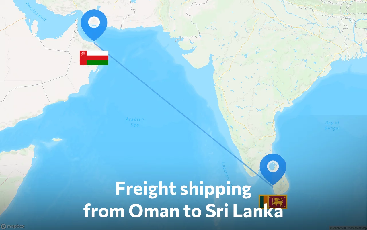 Shipping route from Oman to Sri Lanka