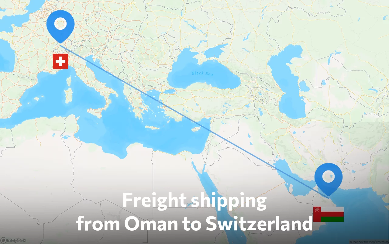 Shipping route from Oman to Switzerland