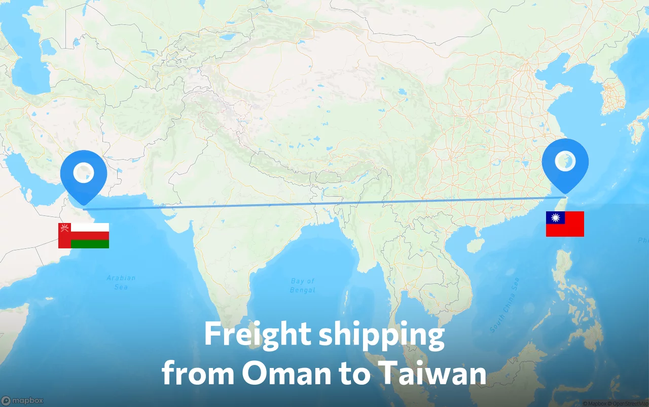 Shipping route from Oman to Taiwan
