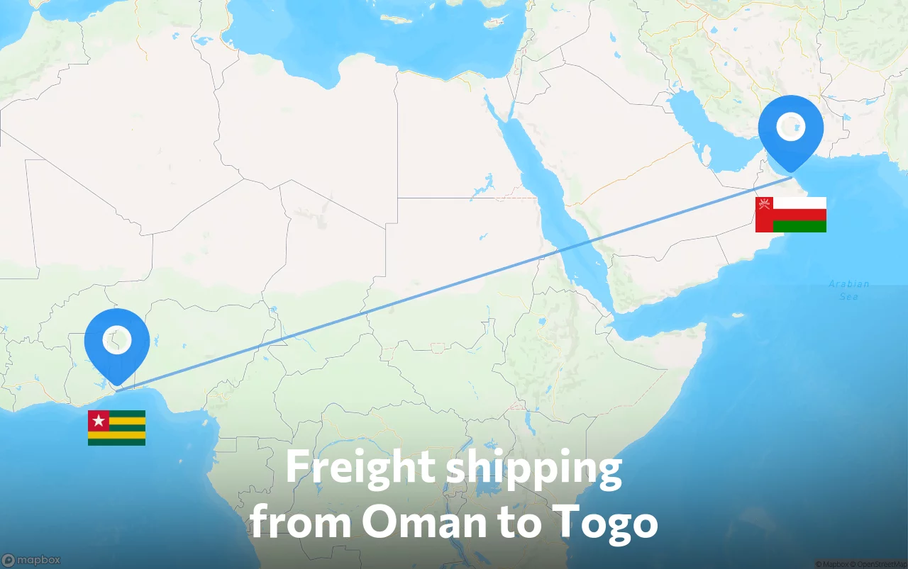 Shipping route from Oman to Togo