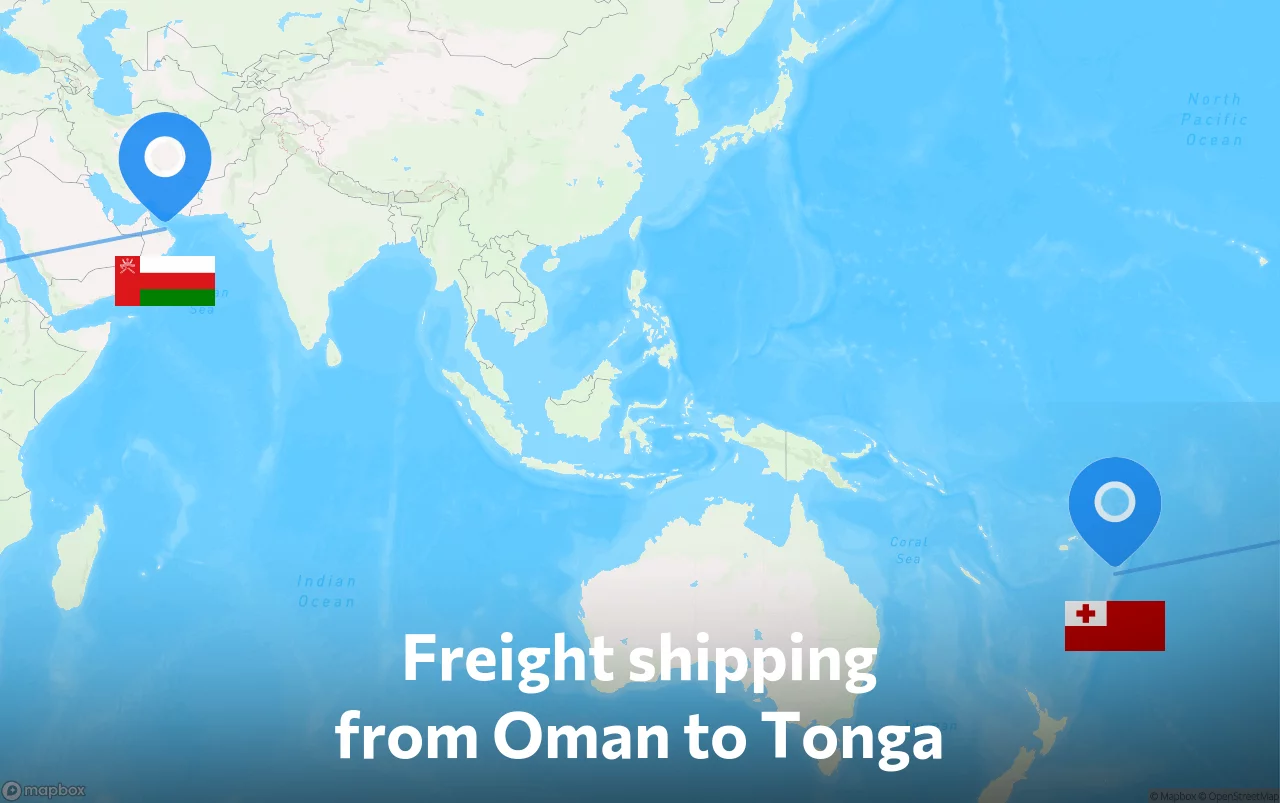 Shipping route from Oman to Tonga