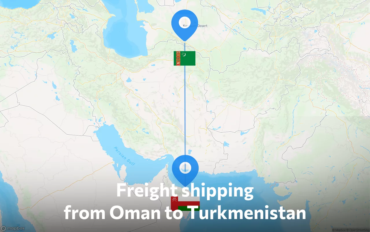 Shipping route from Oman to Turkmenistan