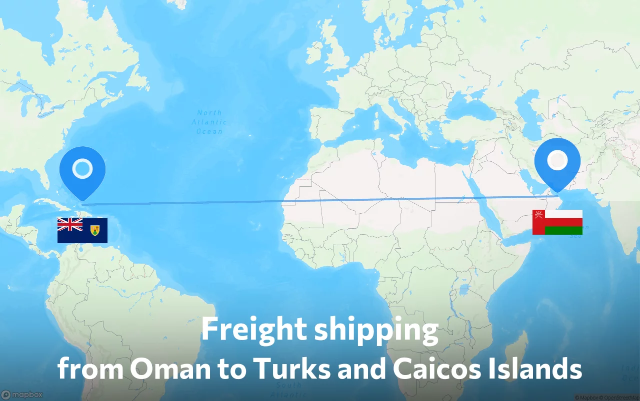 Shipping route from Oman to Turks and Caicos Islands