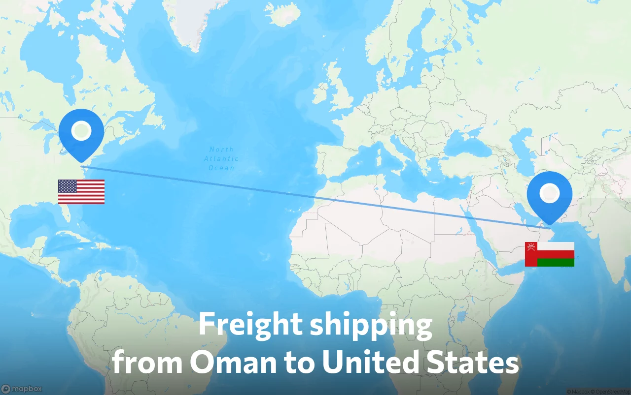Shipping route from Oman to United States