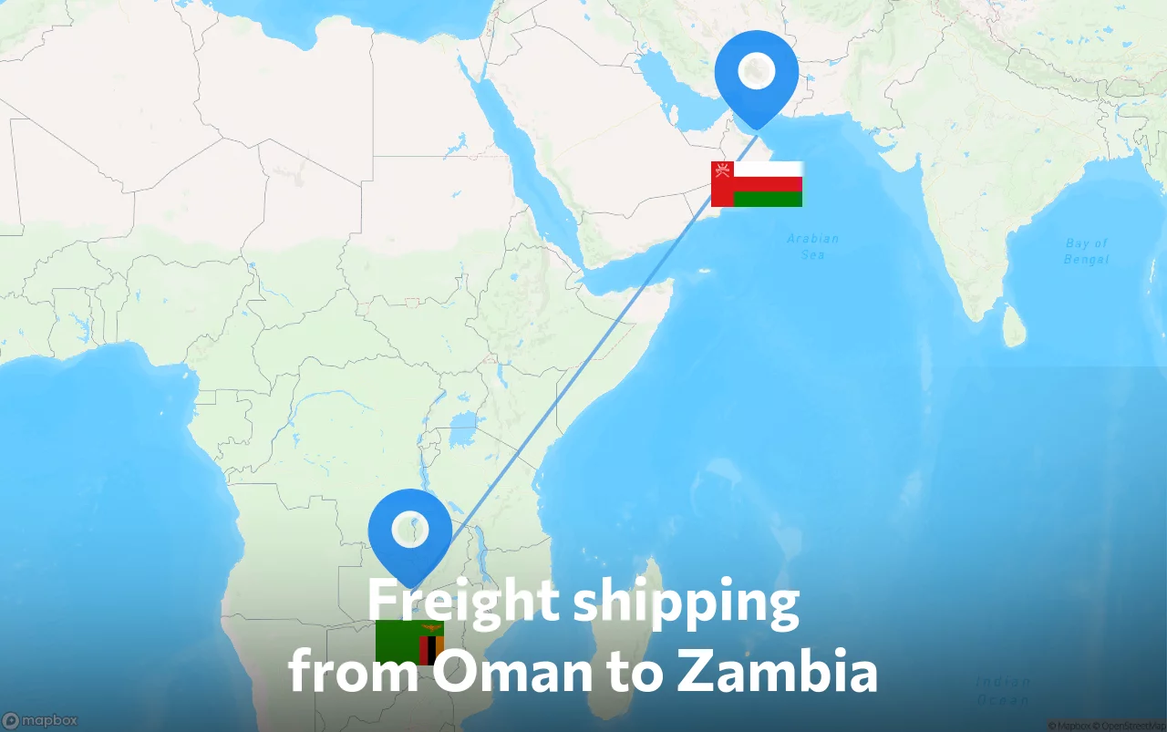 Shipping route from Oman to Zambia