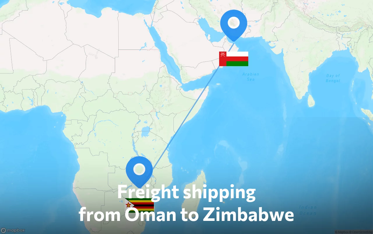 Shipping route from Oman to Zimbabwe