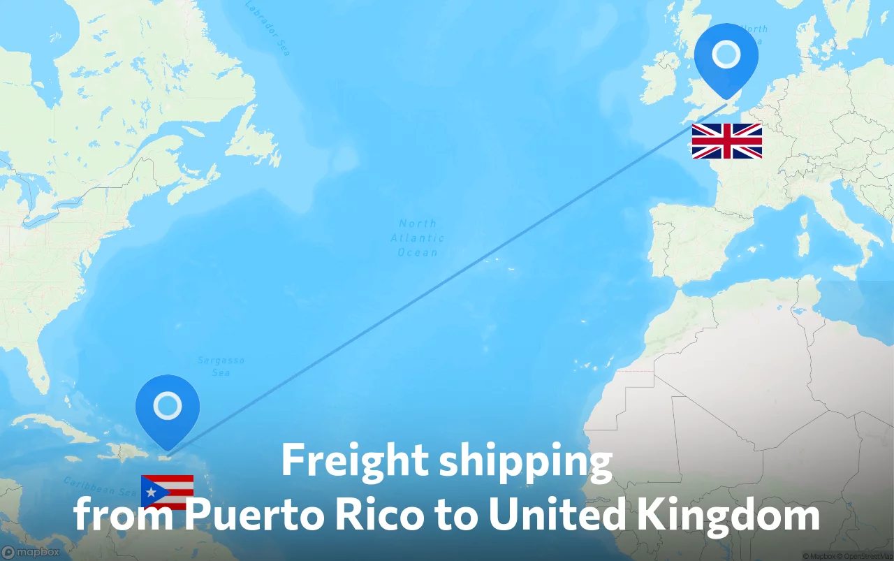 Shipping route from Puerto Rico to United Kingdom