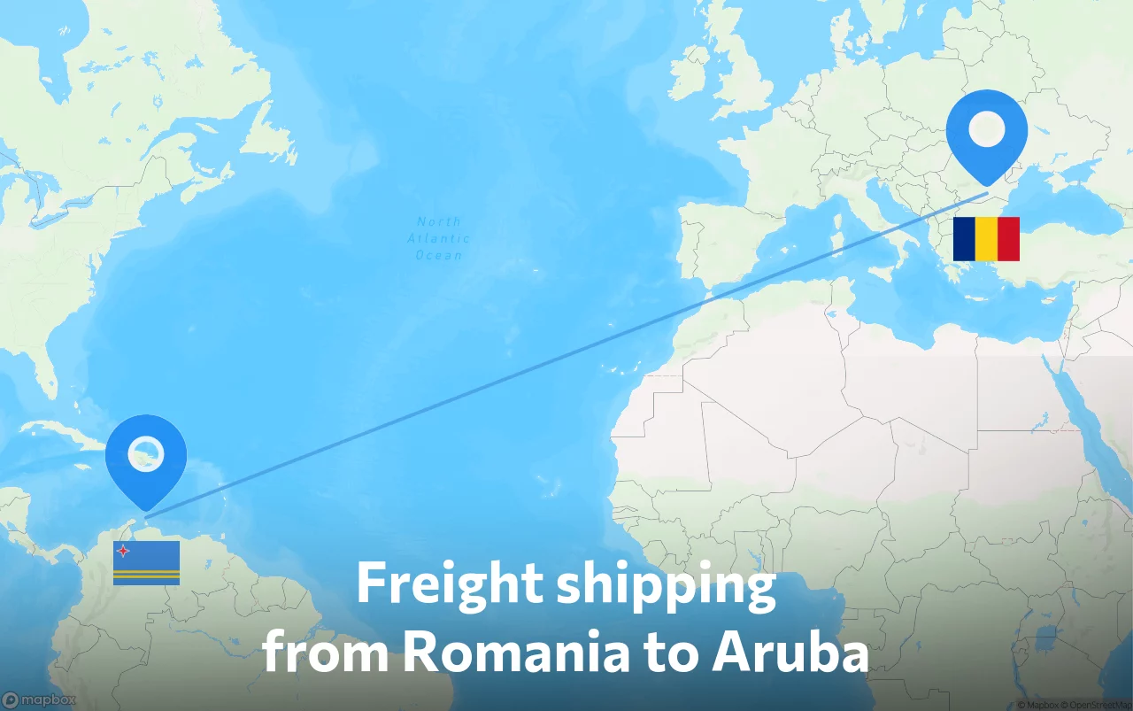 Shipping route from Romania to Aruba