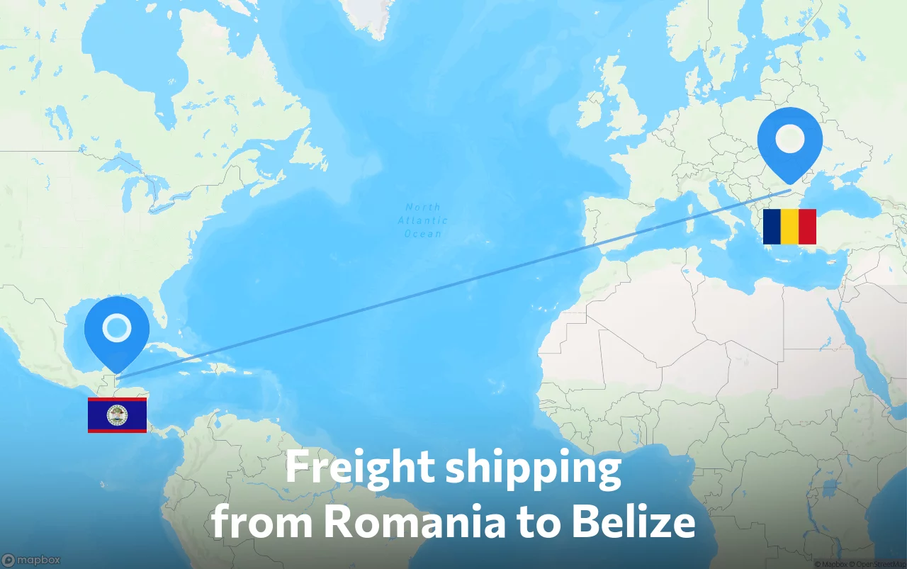 Shipping route from Romania to Belize