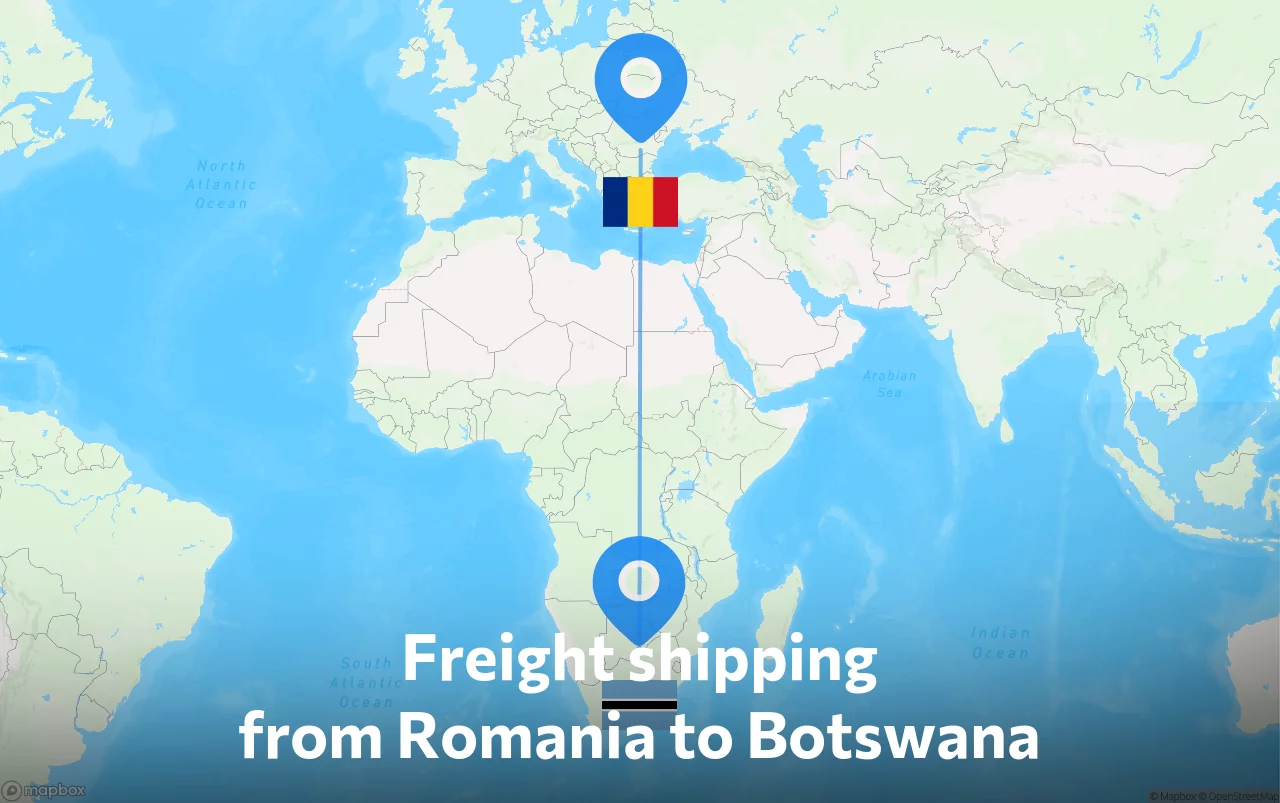 Shipping route from Romania to Botswana