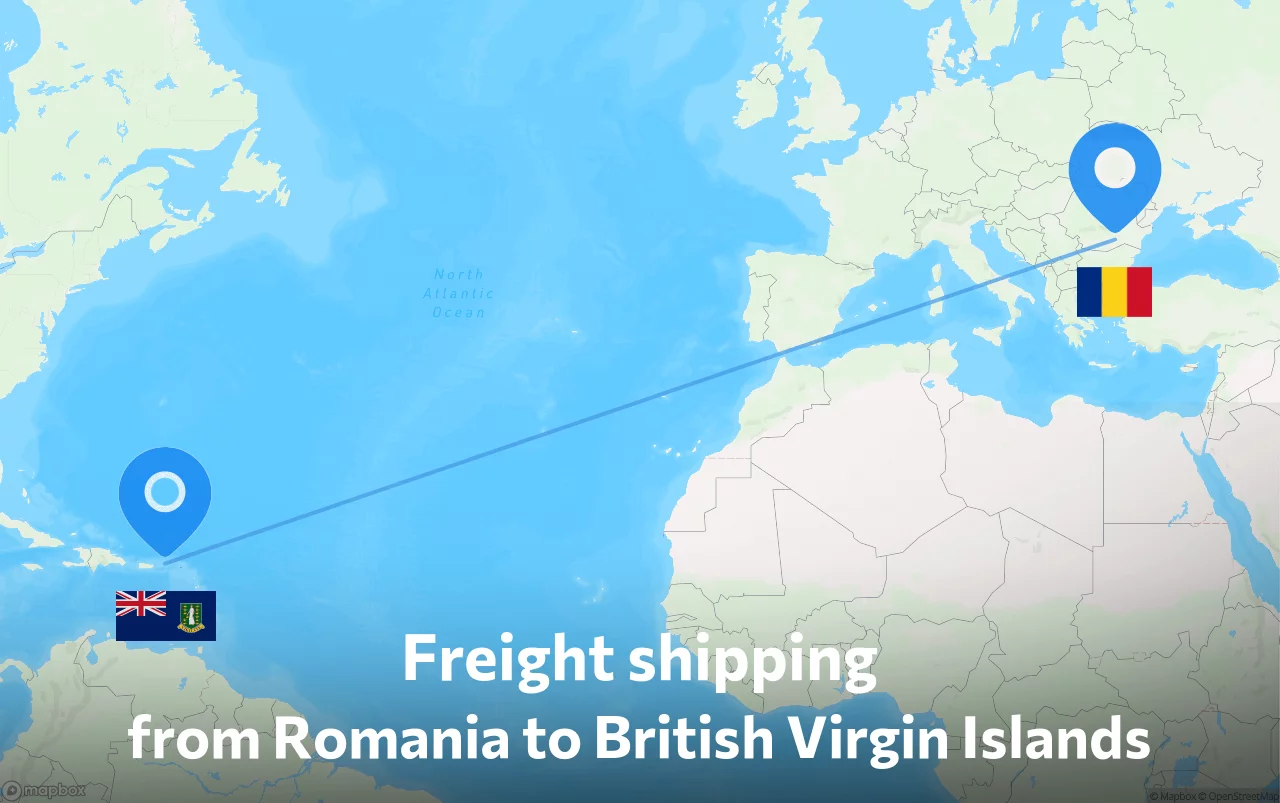 Shipping route from Romania to British Virgin Islands
