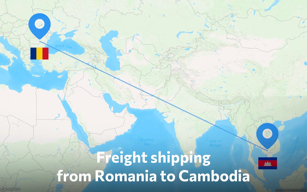 Shipping route from Romania to Cambodia