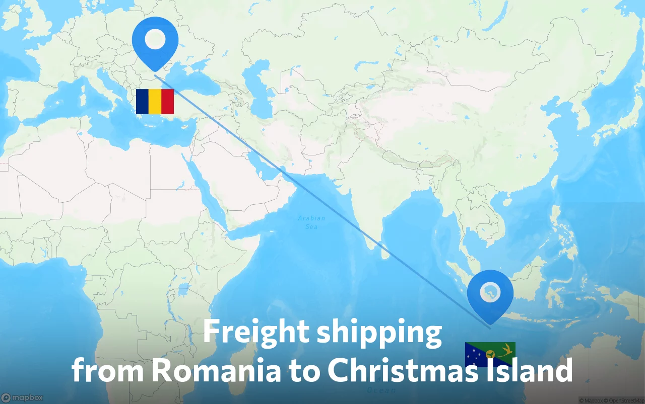 Shipping route from Romania to Christmas Island