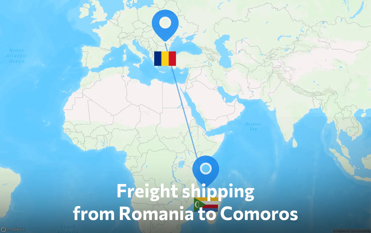 Shipping route from Romania to Comoros