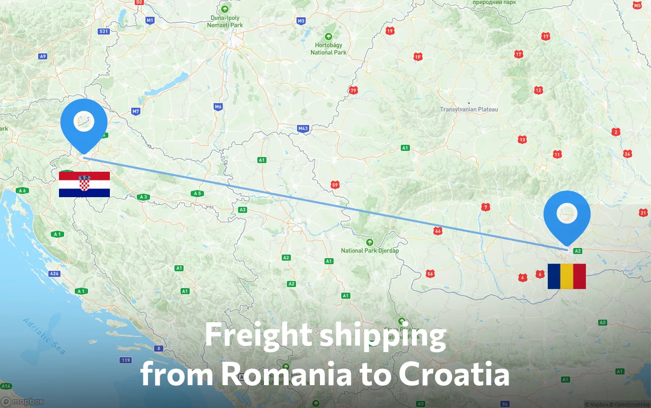 Shipping route from Romania to Croatia