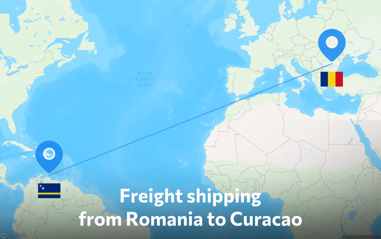 Shipping route from Romania to Curacao