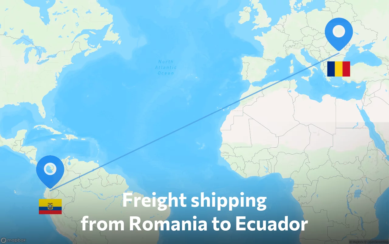Shipping route from Romania to Ecuador