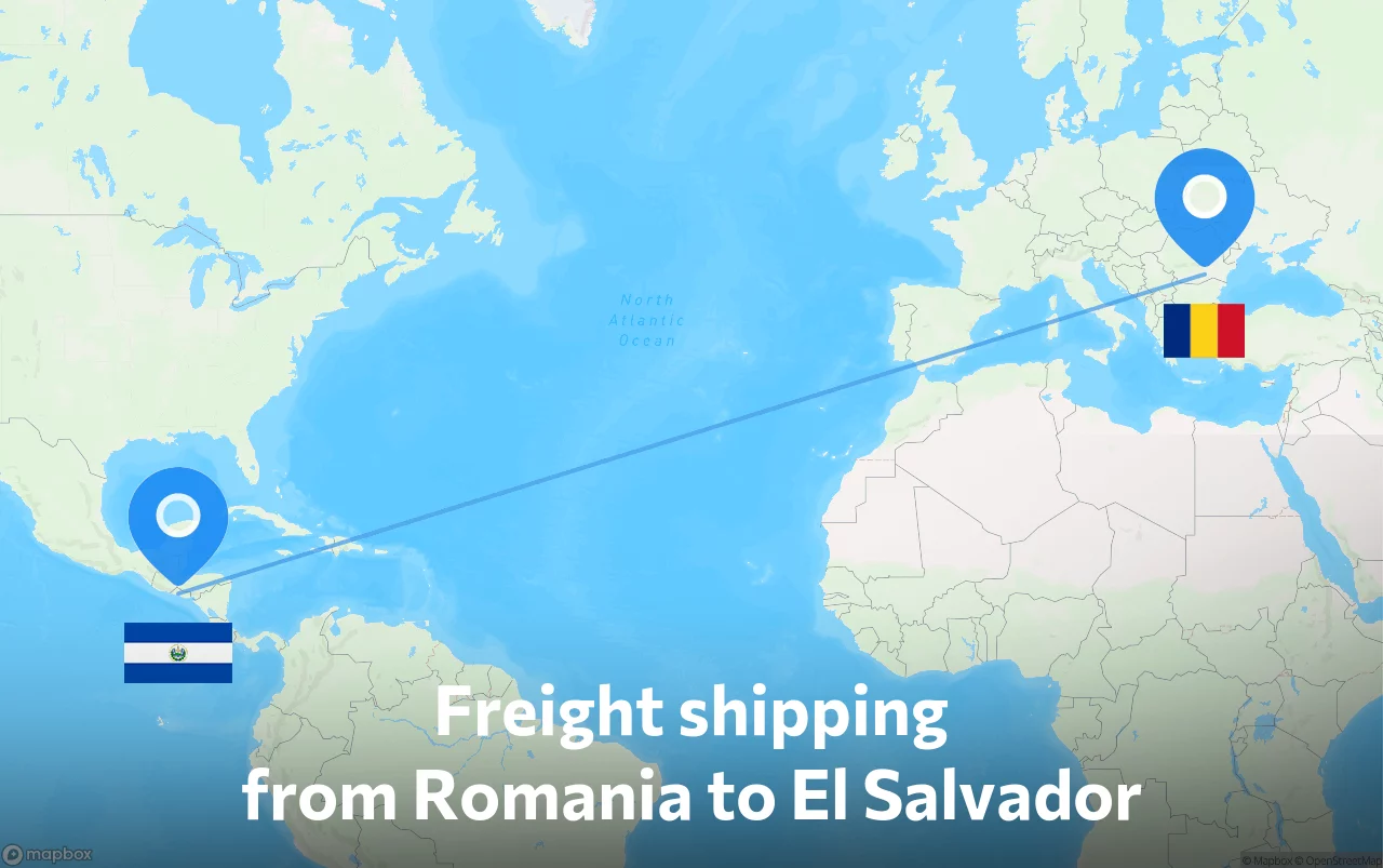 Shipping route from Romania to El Salvador