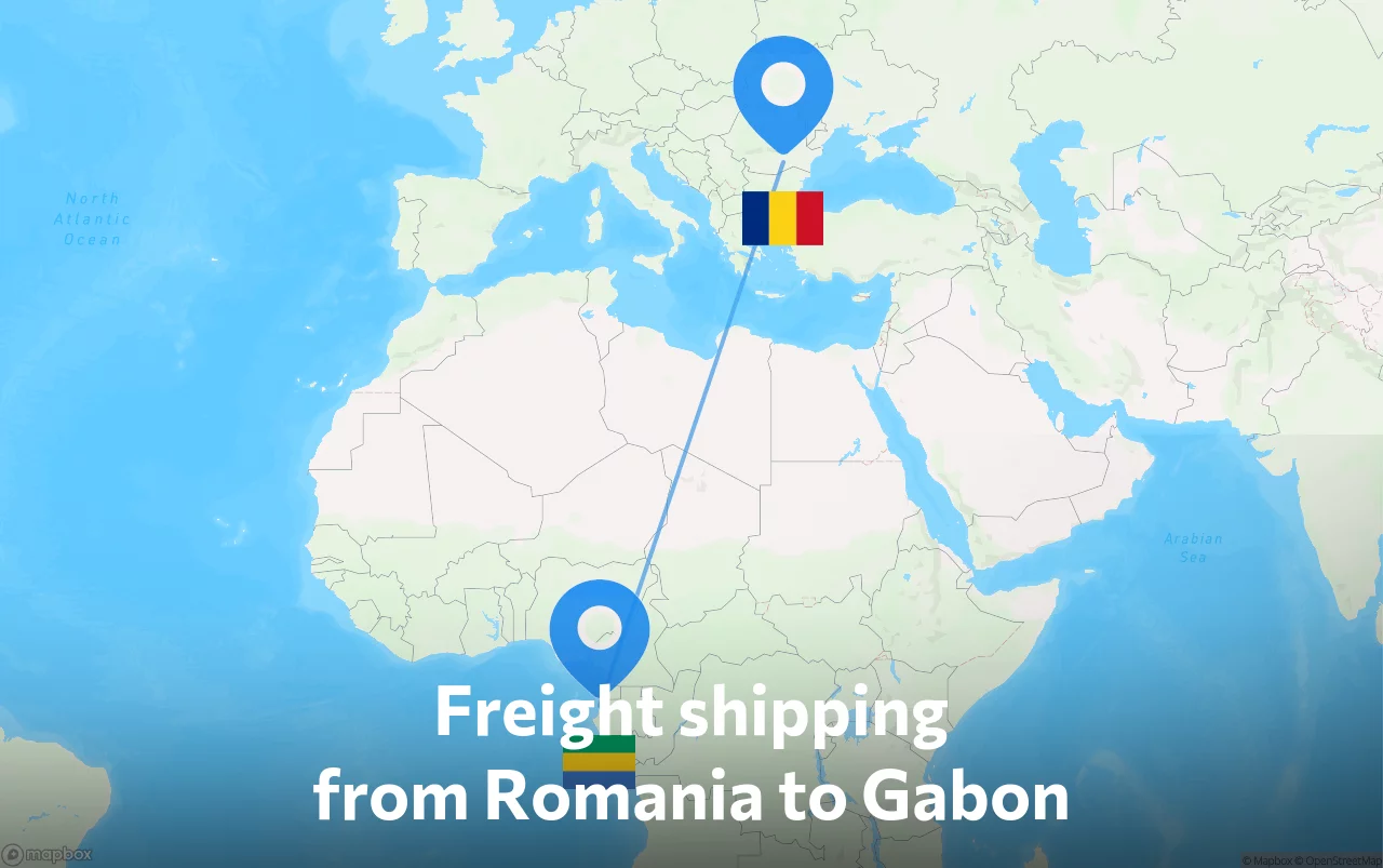 Shipping route from Romania to Gabon