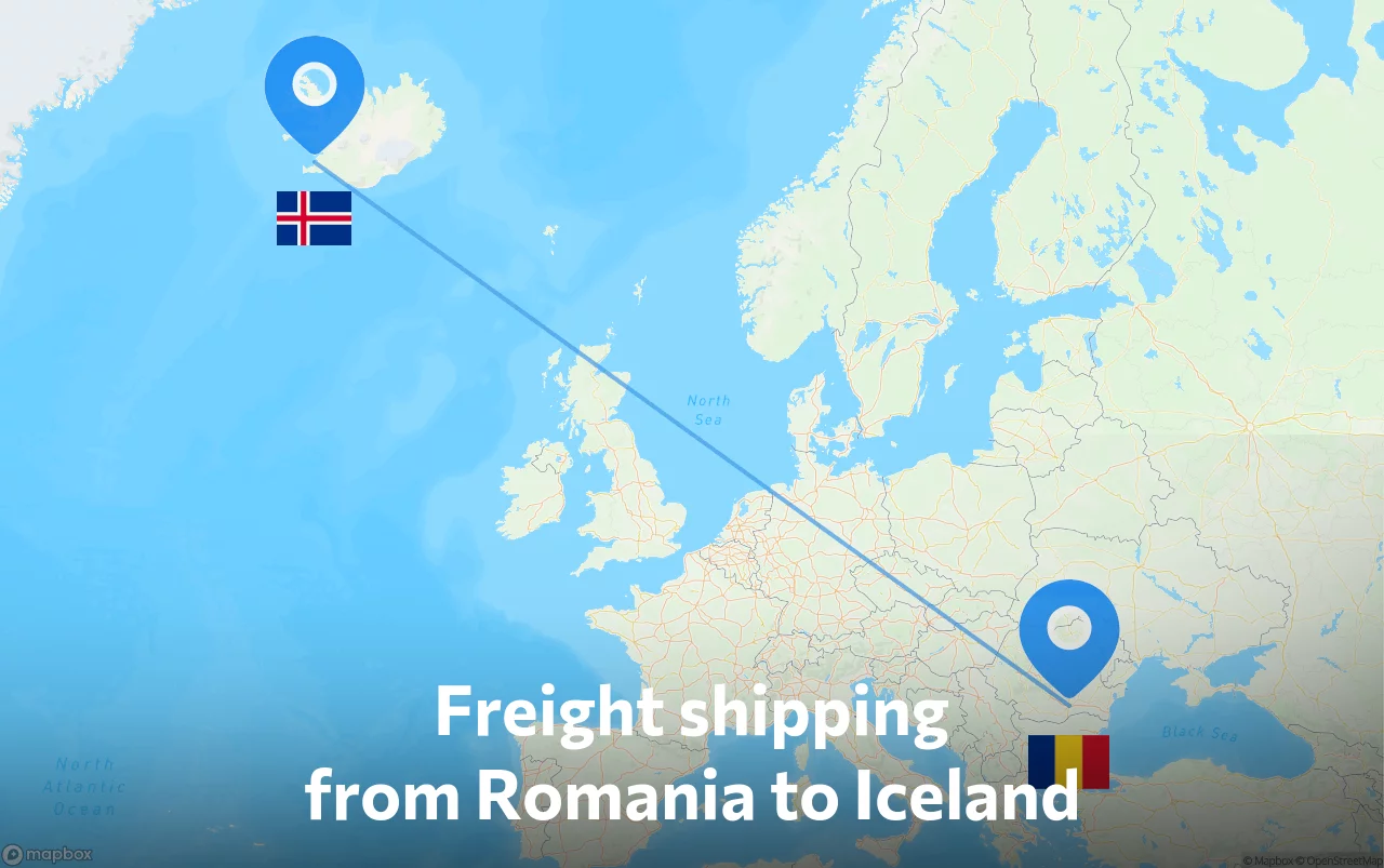 Shipping route from Romania to Iceland
