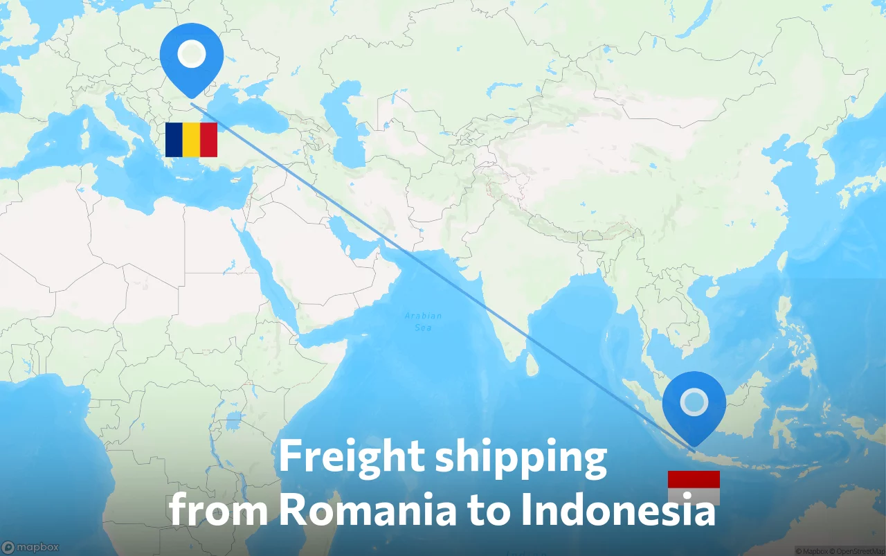 Shipping route from Romania to Indonesia