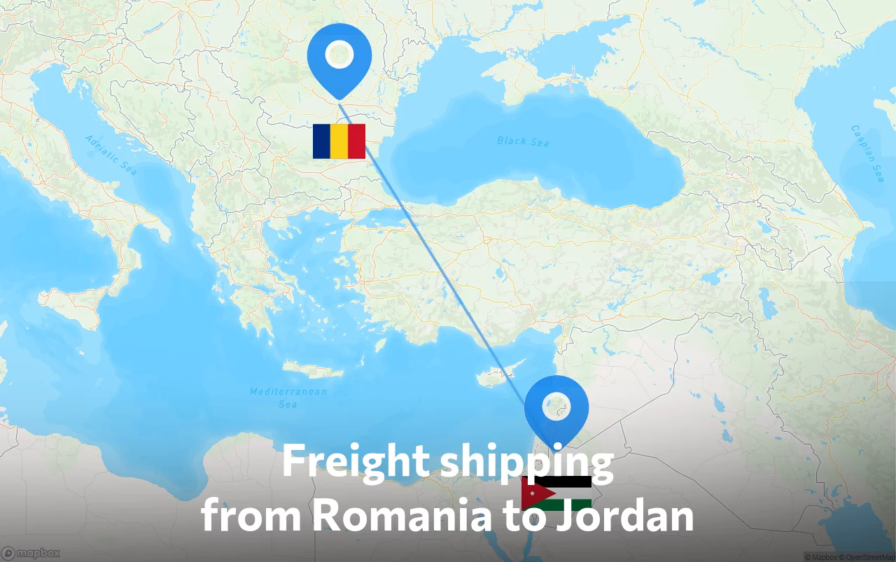 Shipping route from Romania to Jordan