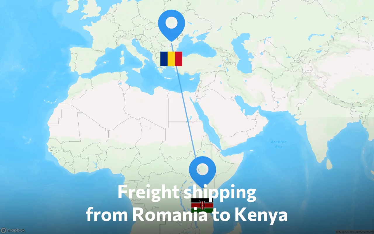 Shipping route from Romania to Kenya