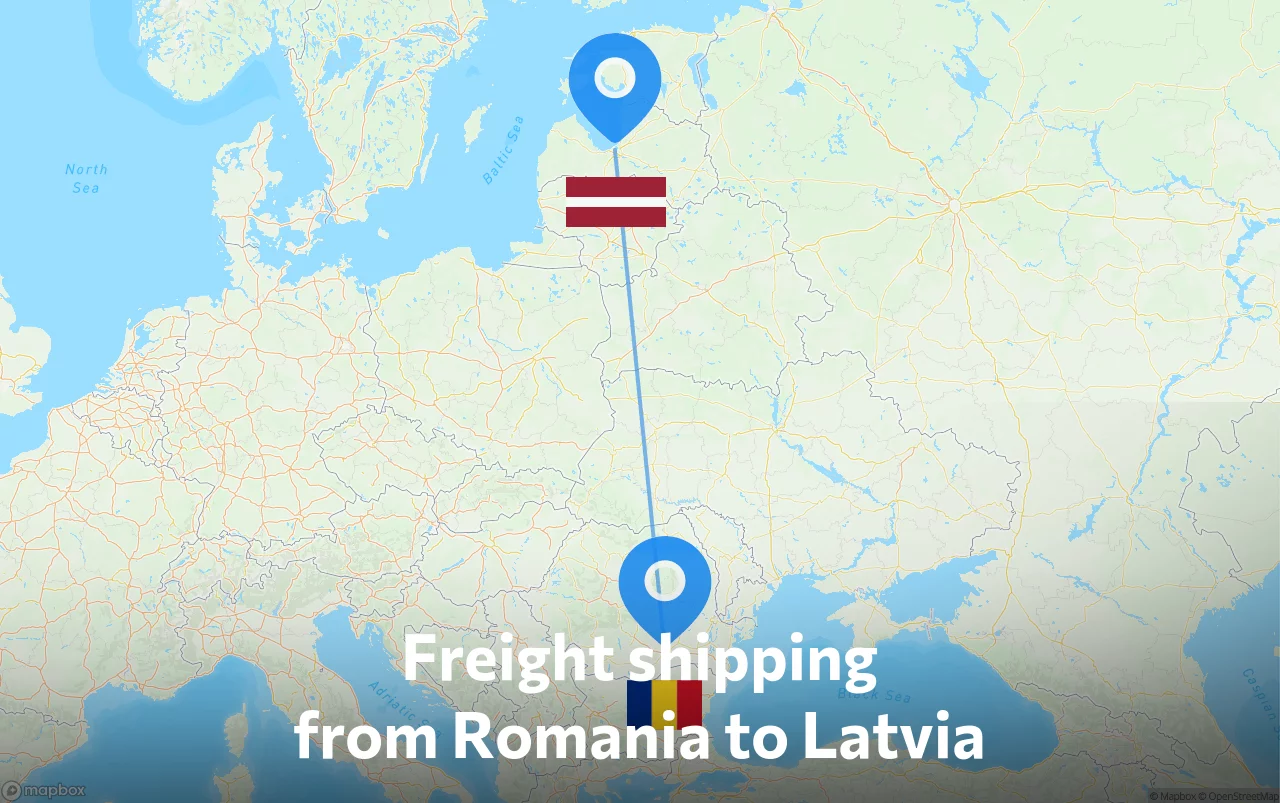 Shipping route from Romania to Latvia