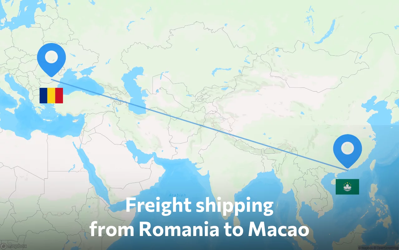 Shipping route from Romania to Macao