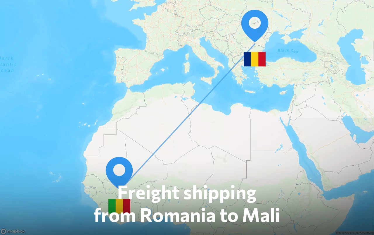 Shipping route from Romania to Mali